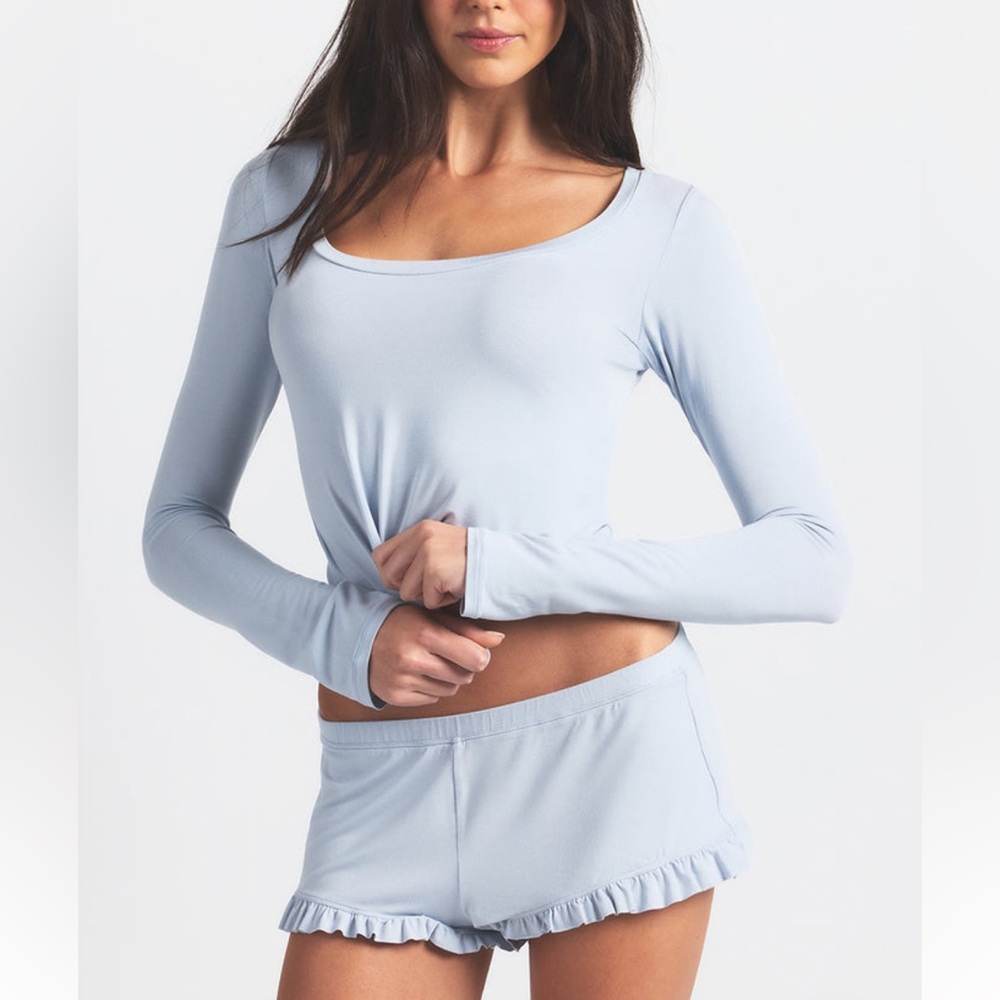SKIMS Scoop Neck Sleep Set With Shorts In Zen Blue Size Medium - Picture 2 of 14